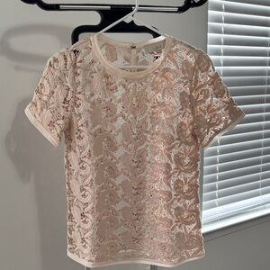 LOFT Blush Pink Lace Short Sleeve Top